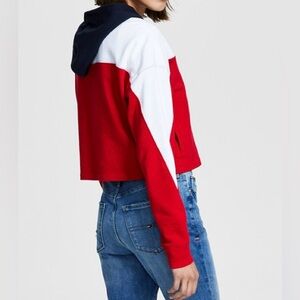 Cropped Color Block Zip Front Hoodie Sweater Sweatshirt